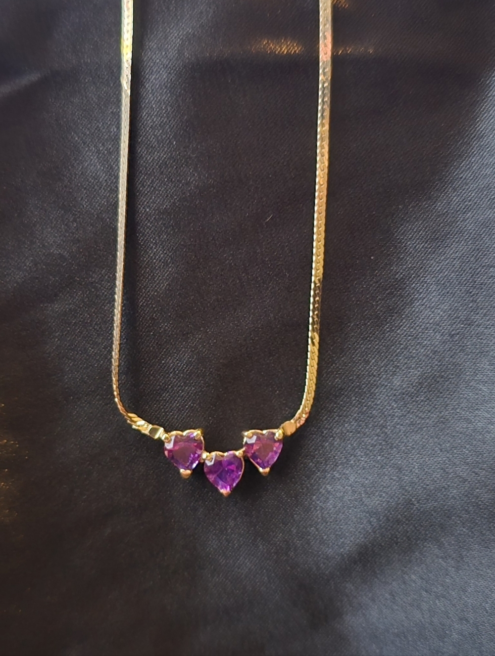 Vintage 14k Gold 3 Heart Amethist Necklace 15 Inches